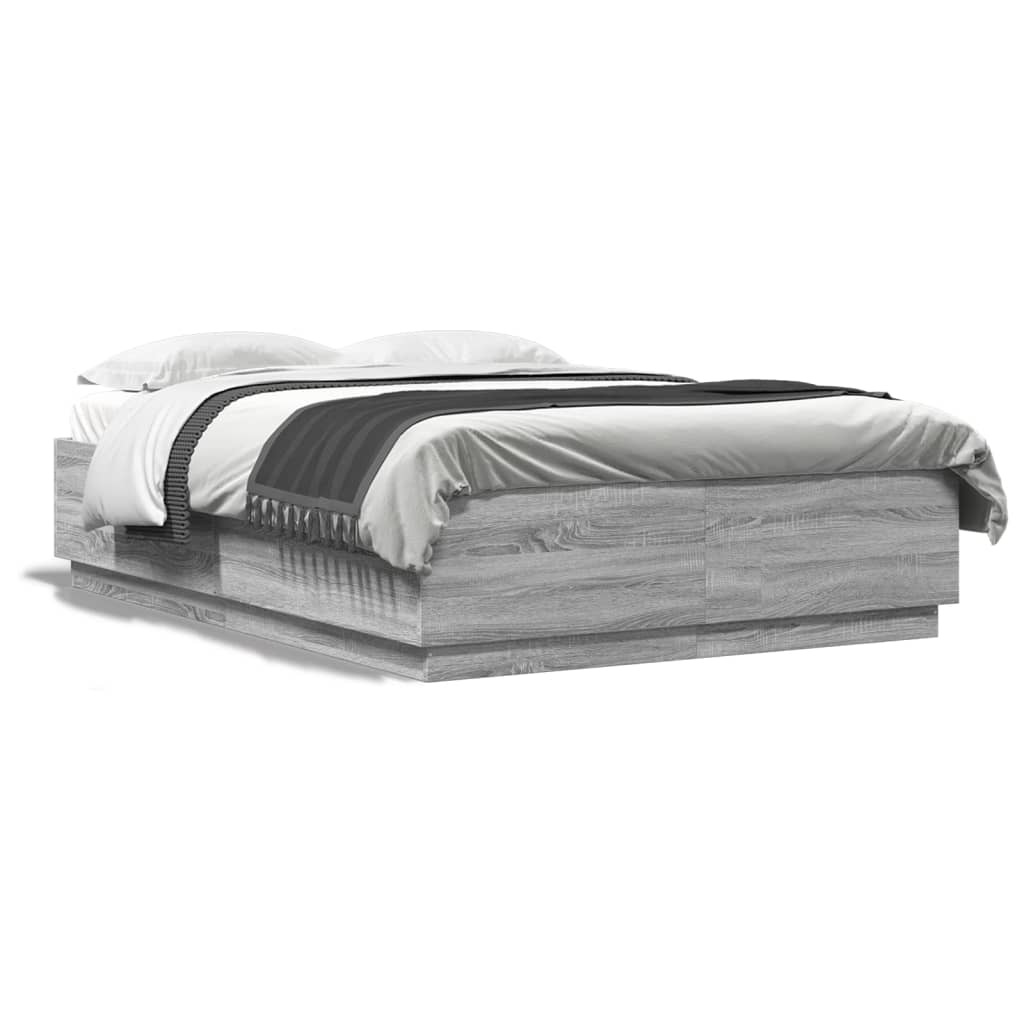 vidaXL Cadre de lit avec lumières LED sonoma gris 140x200 cm
