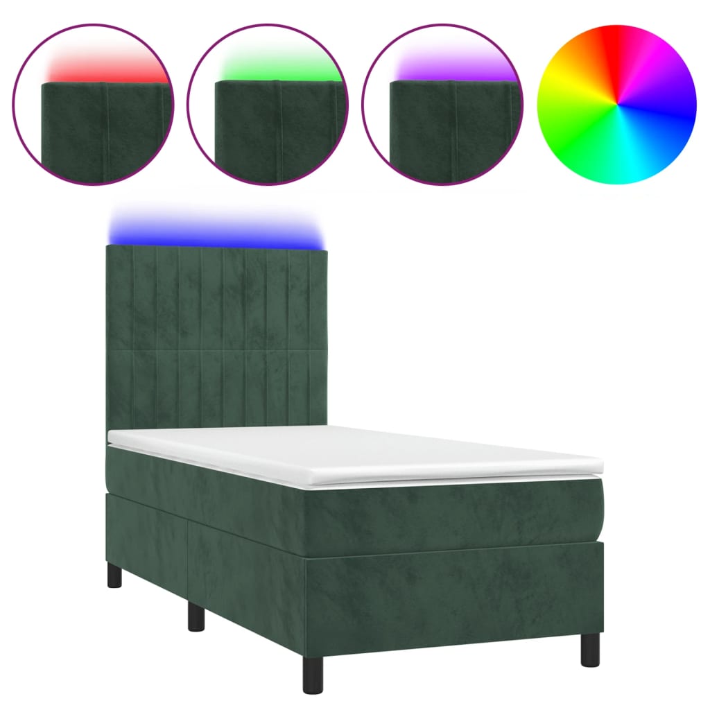 vidaXL Sommier à lattes de lit matelas LED Vert foncé 80x200cm Velours