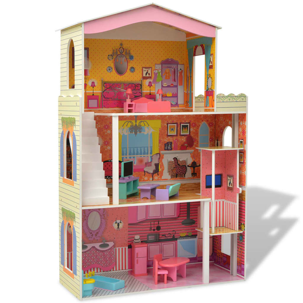 vidaXL Maison de poupées à trois étages Bois 73 x 32 x 116 cm
