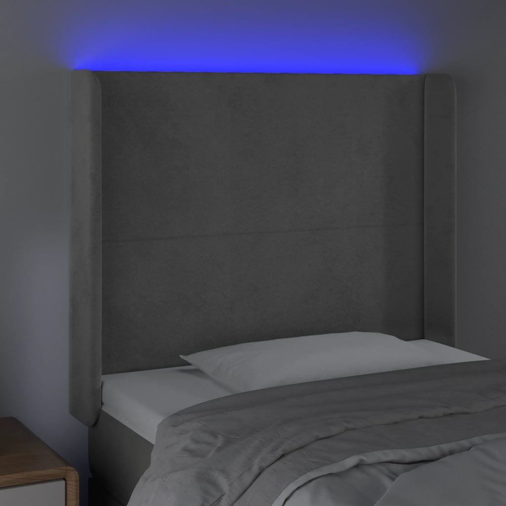 vidaXL Tête de lit à LED Gris clair 83x16x118/128 cm Velours