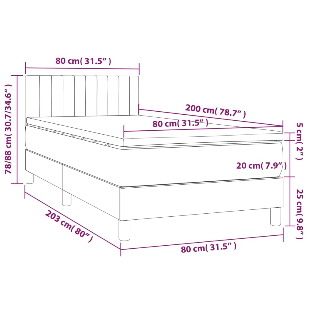 vidaXL Sommier à lattes de lit avec matelas et LED Noir 80x200cm