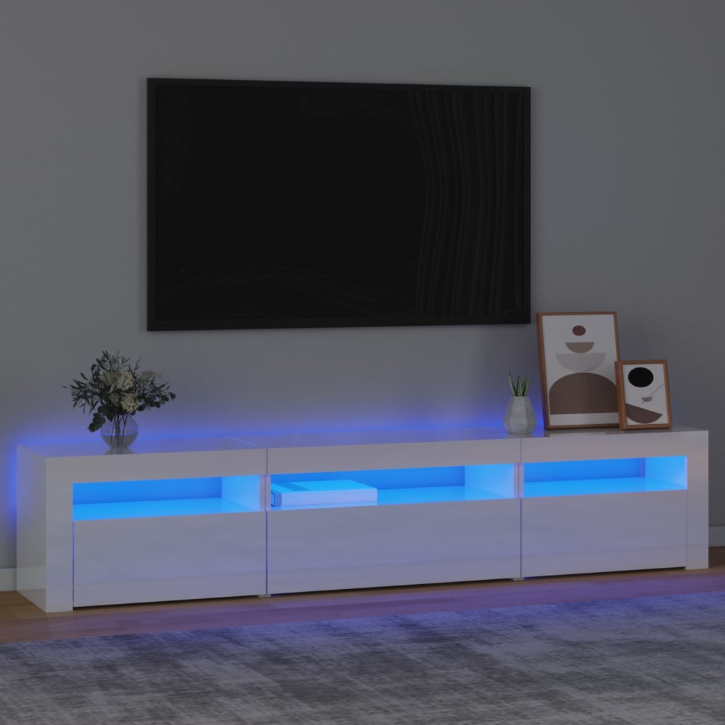 vidaXL Meuble TV avec lumières LED Blanc brillant 195x35x40 cm
