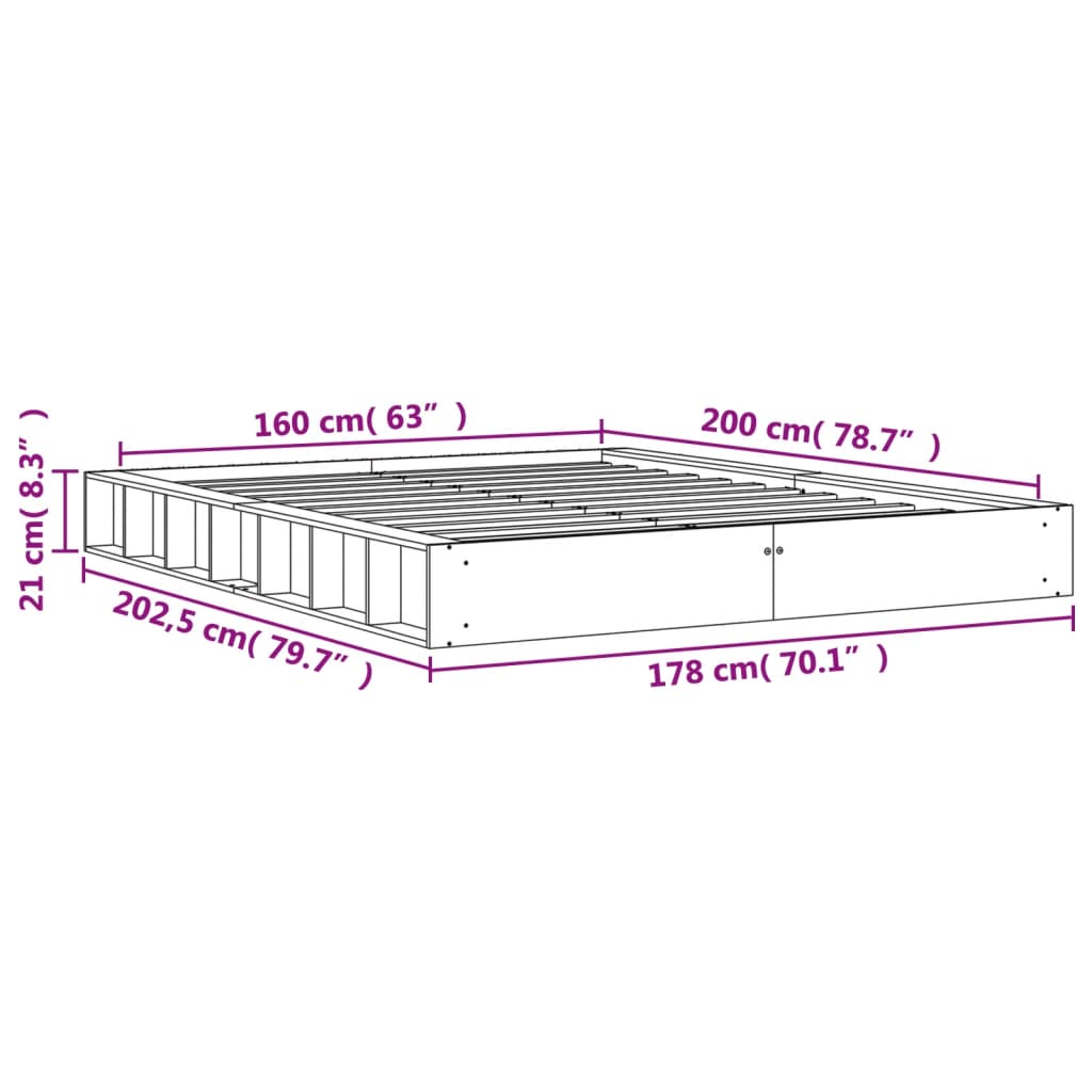 vidaXL Cadre de lit cire marron 160x200 cm bois de pin massif