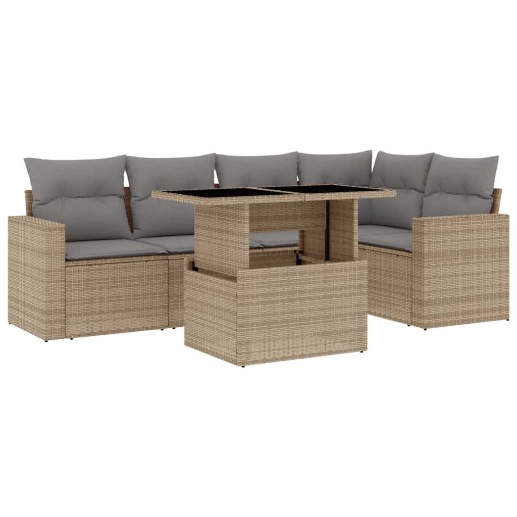 vidaXL Salon de jardin avec coussins 6 pcs beige résine tressée