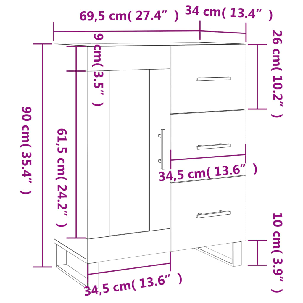 vidaXL Buffet chêne marron 69,5x34x90 cm bois d'ingénierie