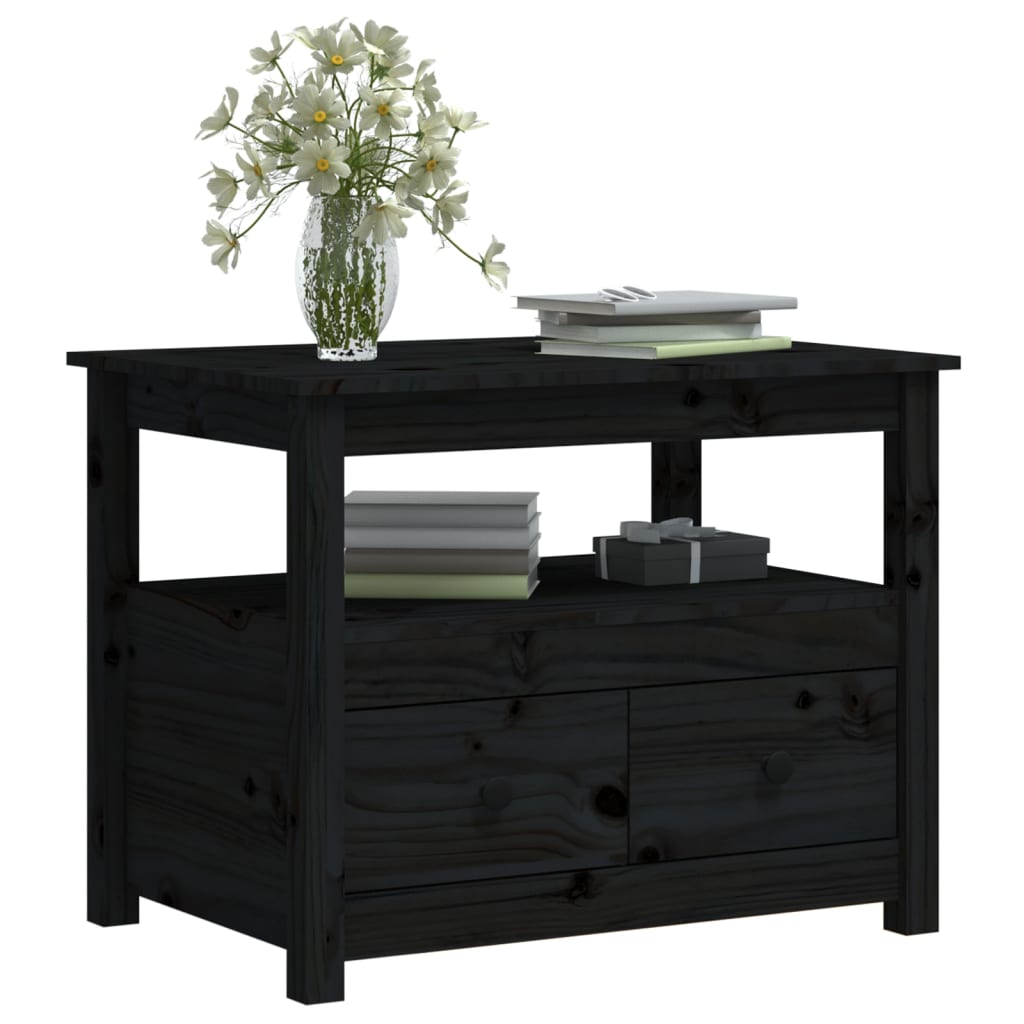 vidaXL Table basse Noir 71x49x55 cm Bois massif de pin