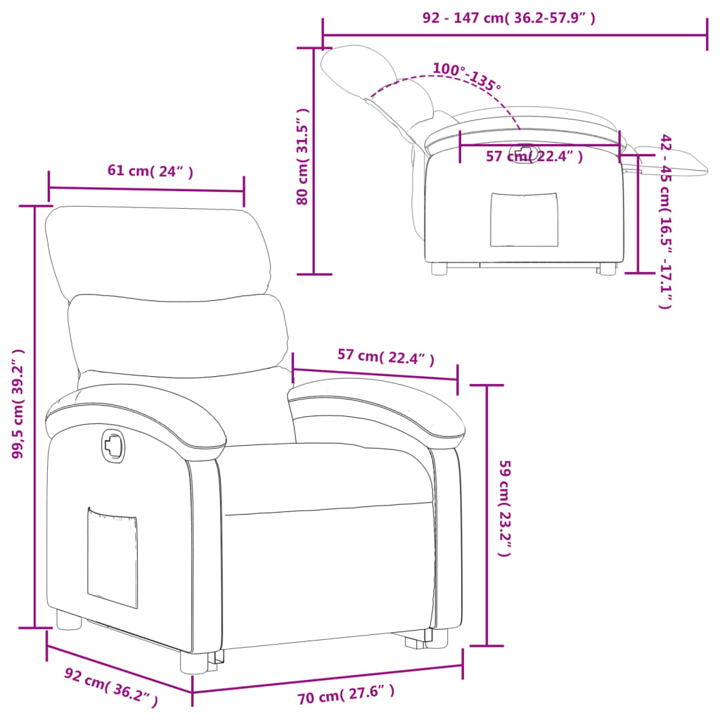 vidaXL Fauteuil inclinable Crème Similicuir