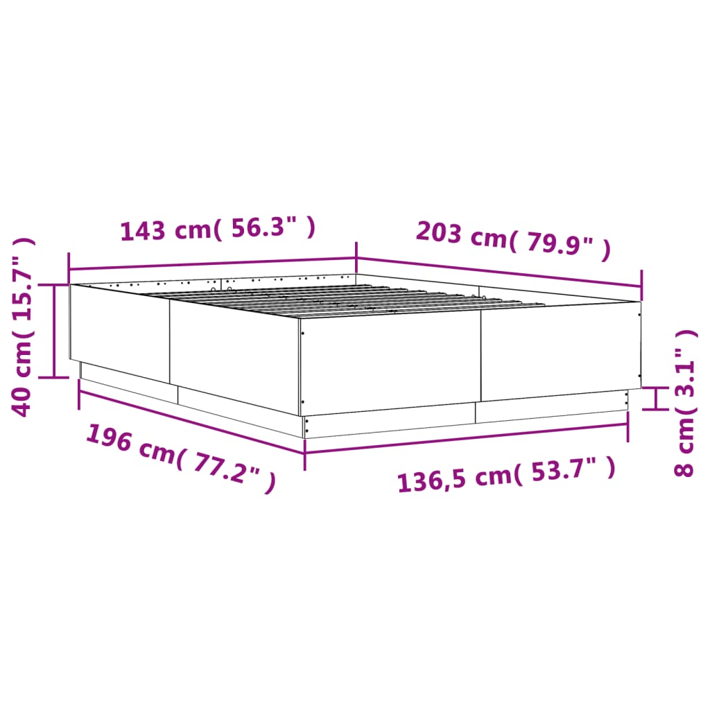 vidaXL Cadre de lit avec lumières LED sonoma gris 140x200 cm