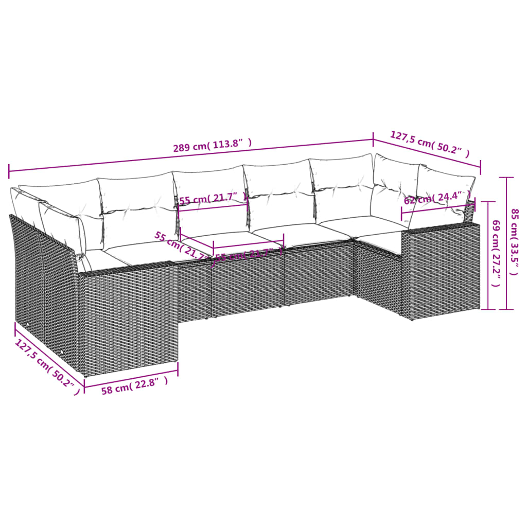 vidaXL Salon de jardin 7 pcs avec coussins noir résine tressée