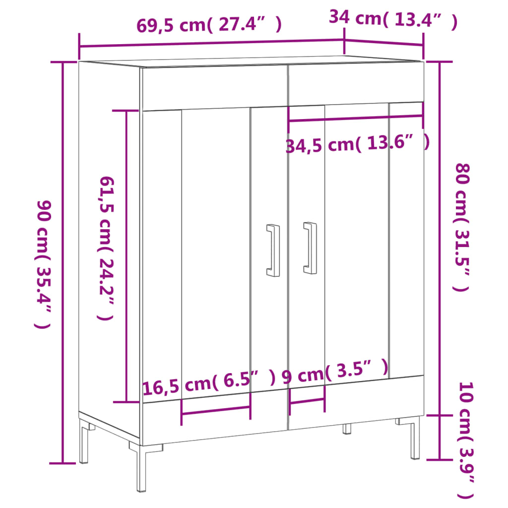 vidaXL Buffet noir 69,5x34x90 cm bois d'ingénierie