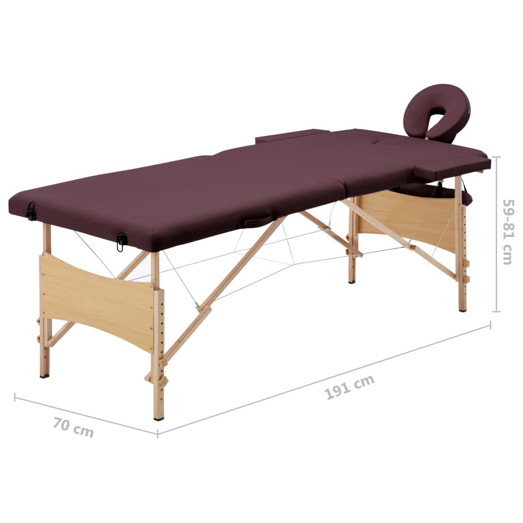 vidaXL Table de massage pliable 2 zones Violet vin