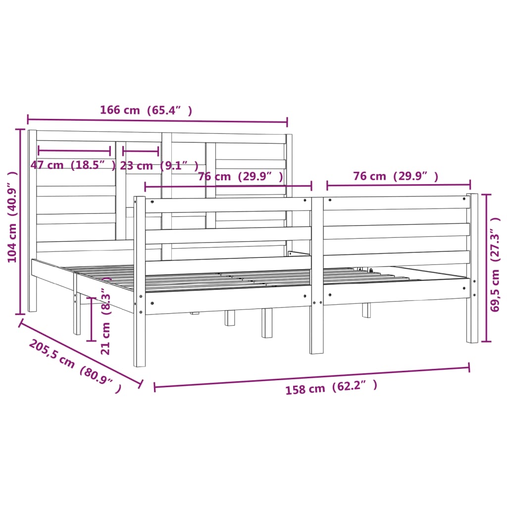 vidaXL Cadre de lit Bois massif 160x200 cm