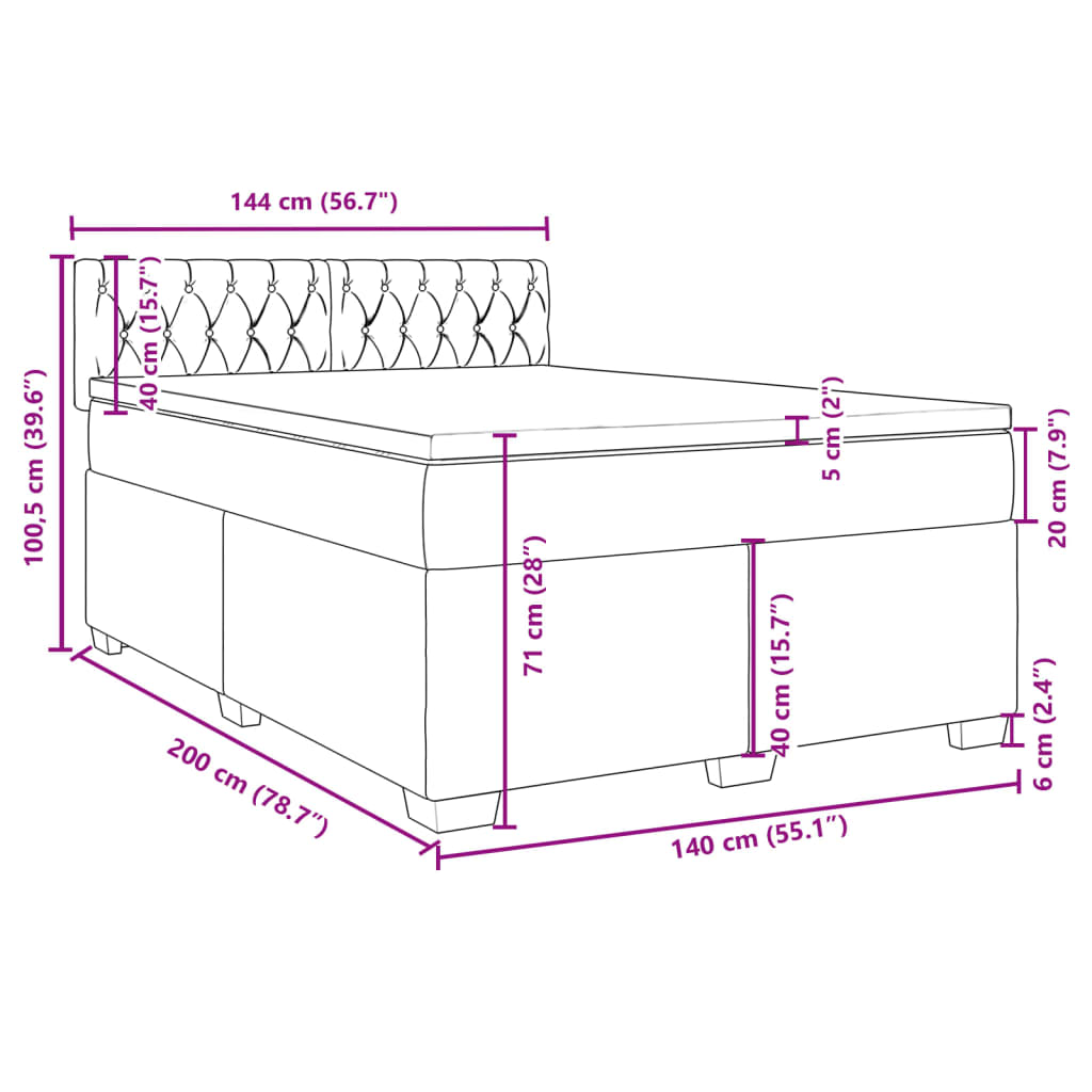 vidaXL Sommier à lattes de lit et matelas rose foncé 140x200cm velours