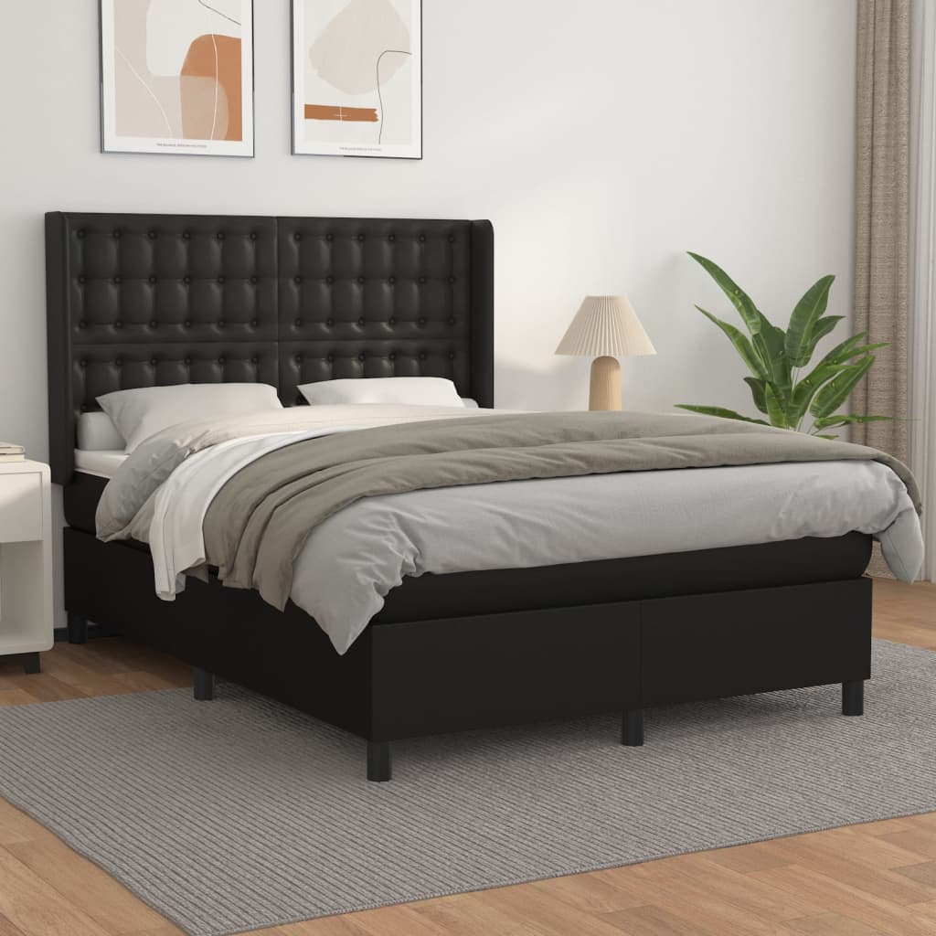 vidaXL Sommier à lattes de lit avec matelas Noir 140x200 cm Similicuir