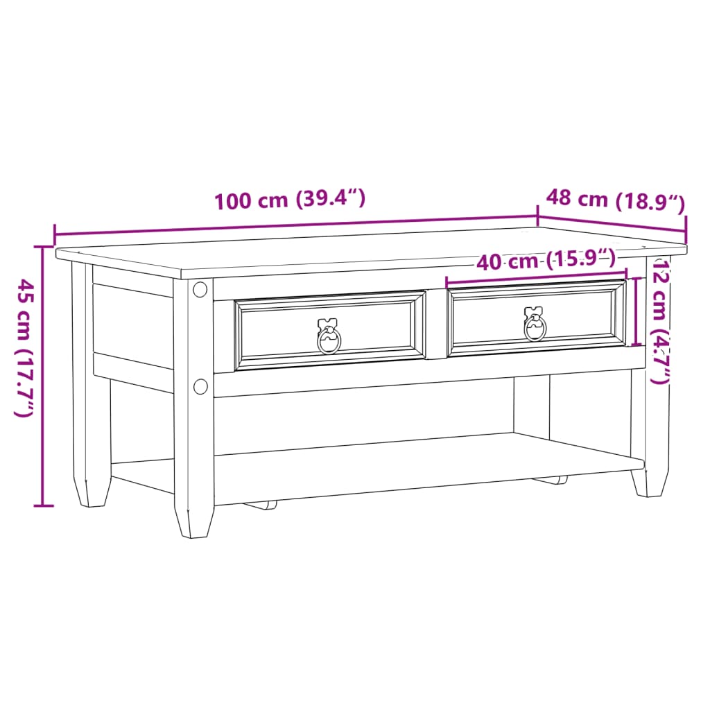 vidaXL Table basse avec tiroirs Corona 100x48x45 cm bois de pin massif