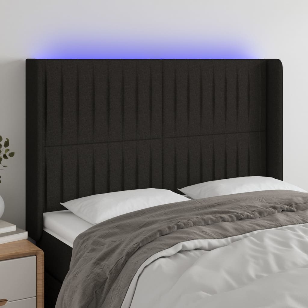 vidaXL Tête de lit à LED Noir 147x16x118/128 cm Tissu
