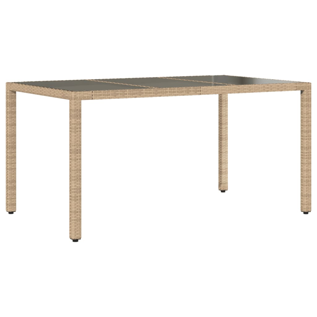 vidaXL Table de jardin avec dessus en verre beige résine tressée