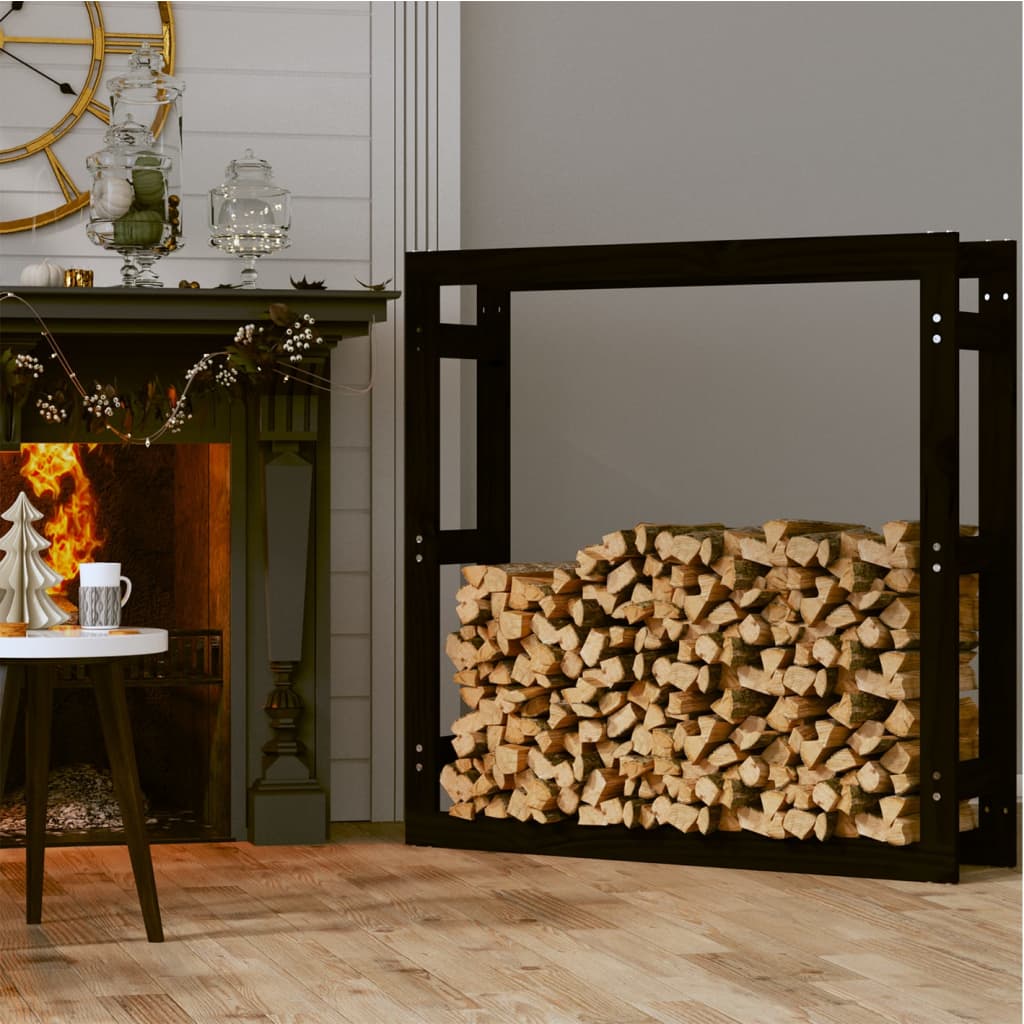 vidaXL Support pour bois de chauffage Noir 100x25x100 cm Bois de pin