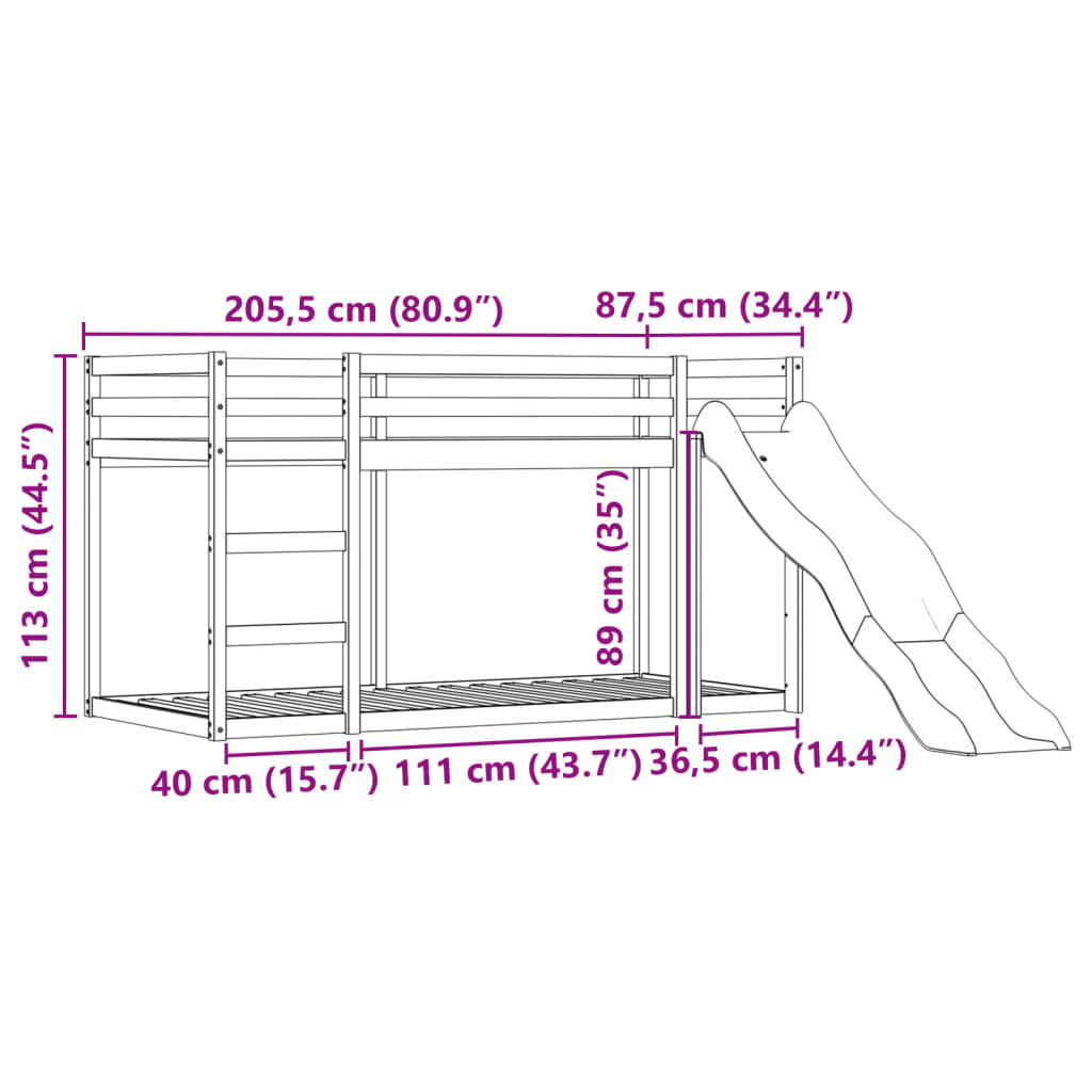 vidaXL Lit superposé sans matelas avec toboggan blanc noir 80x200 cm