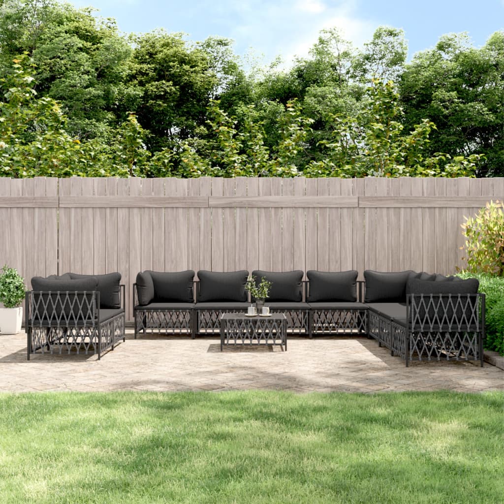 vidaXL Salon de jardin avec coussins 11 pcs anthracite acier