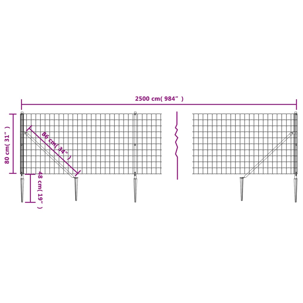 vidaXL Clôture en treillis métallique et ancrage anthracite 0,8x25 m