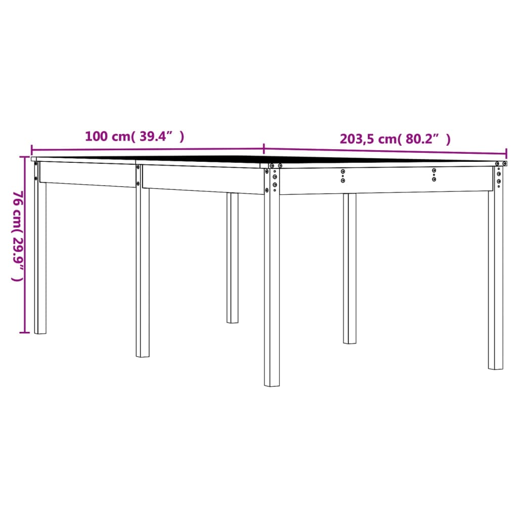 vidaXL Table de jardin marron miel 203,5x100x76 cm bois massif de pin