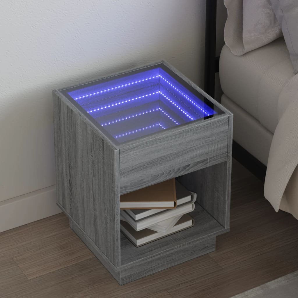 vidaXL Table de chevet avec LED infini sonoma gris 40x40x50 cm