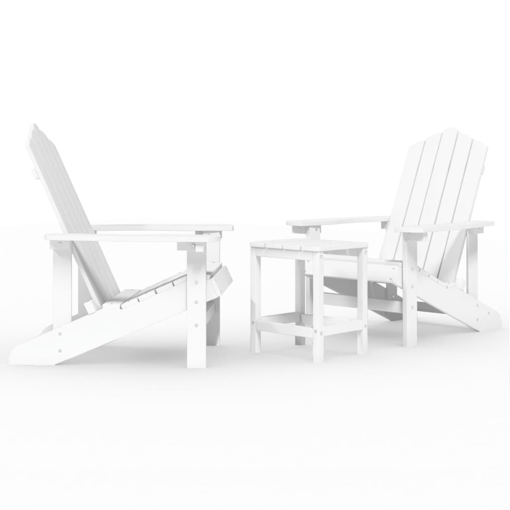 vidaXL Chaises de jardin Adirondack avec table PEHD Blanc