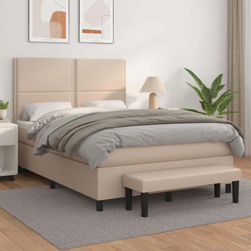 vidaXL Sommier à lattes de lit avec matelas Cappuccino 140x190 cm