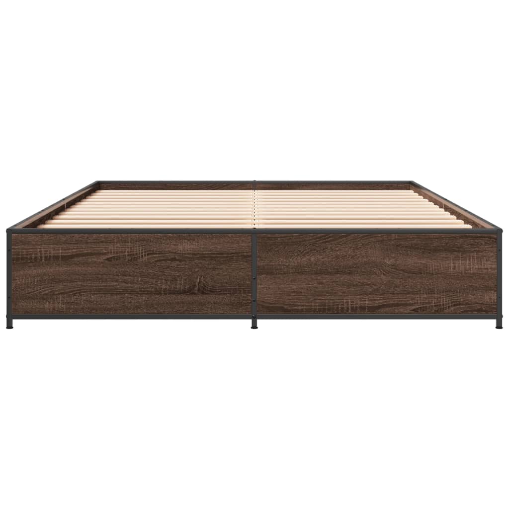 vidaXL Cadre de lit chêne marron 135x190 cm bois d'ingénierie et métal