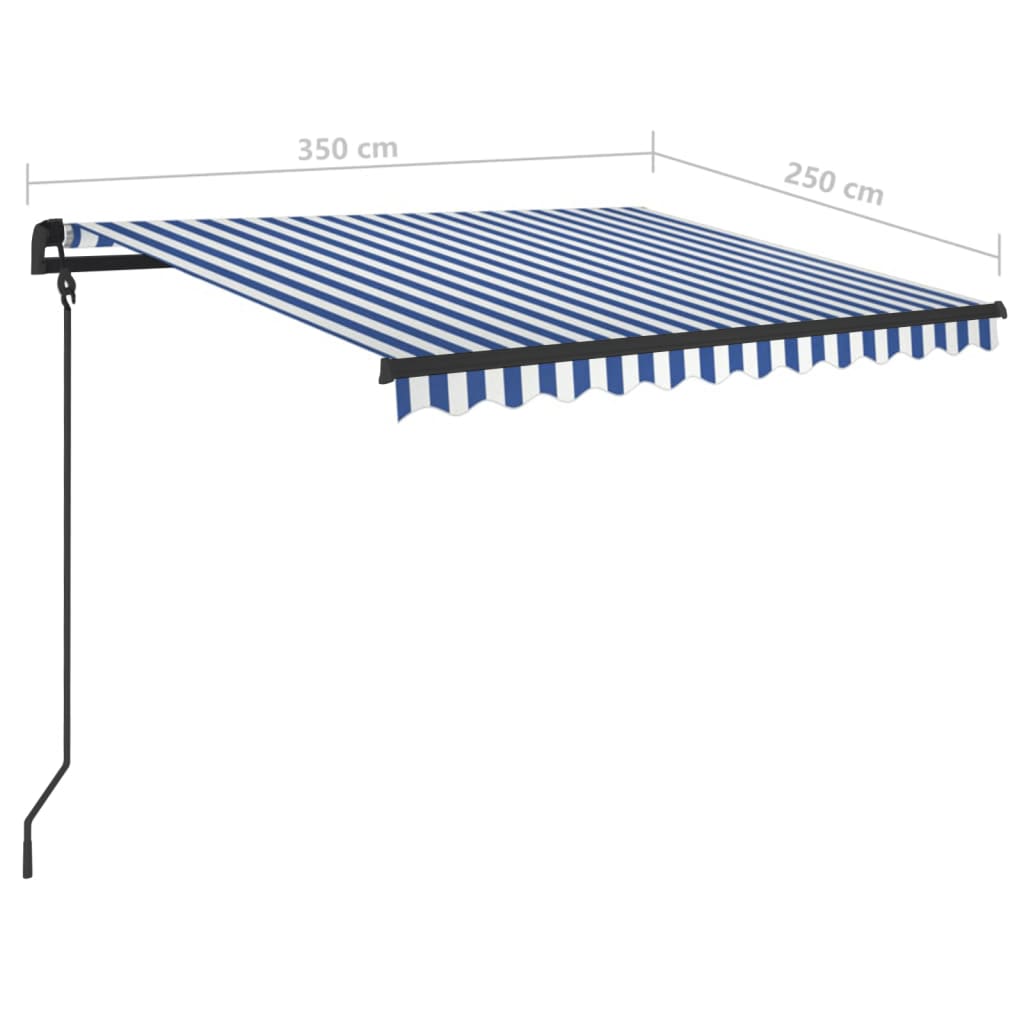 vidaXL Auvent manuel rétractable avec poteaux 3,5x2,5 m Bleu et blanc