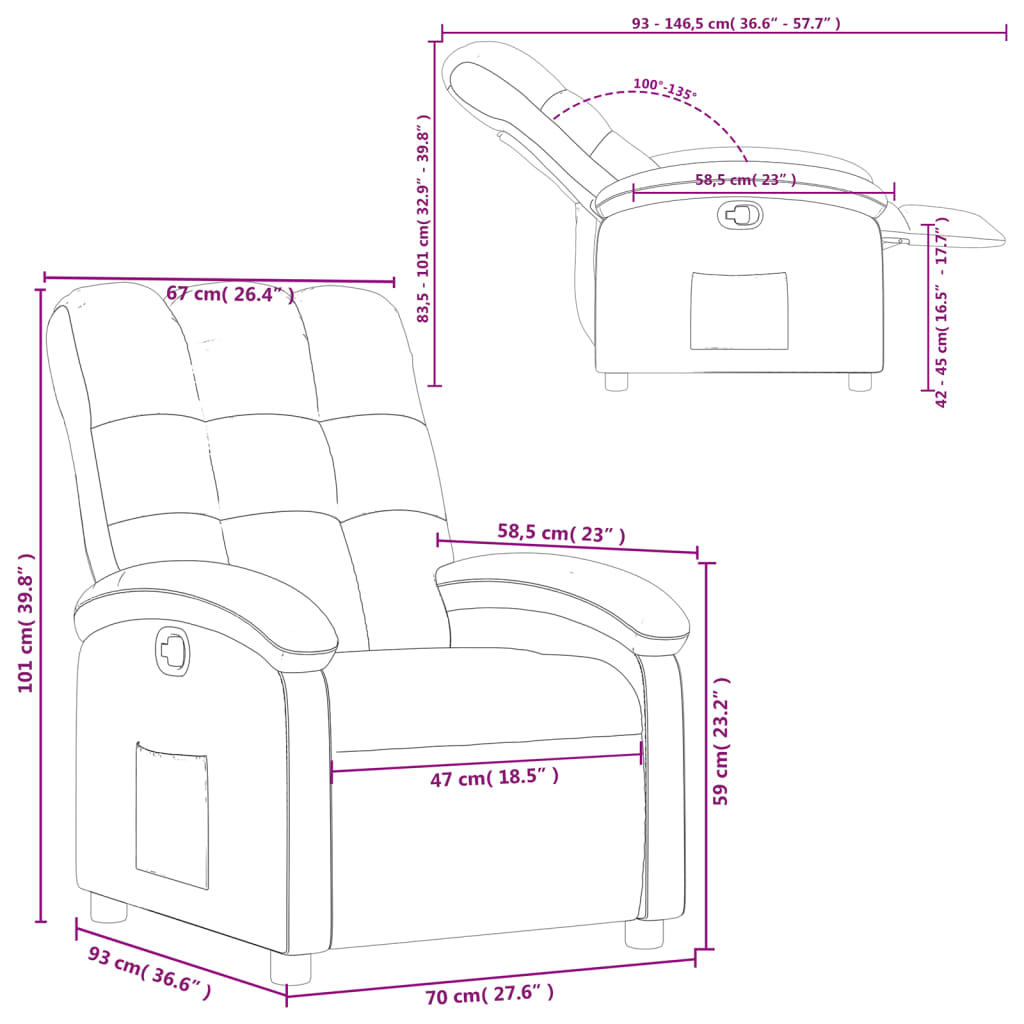 vidaXL Fauteuil inclinable Taupe Tissu