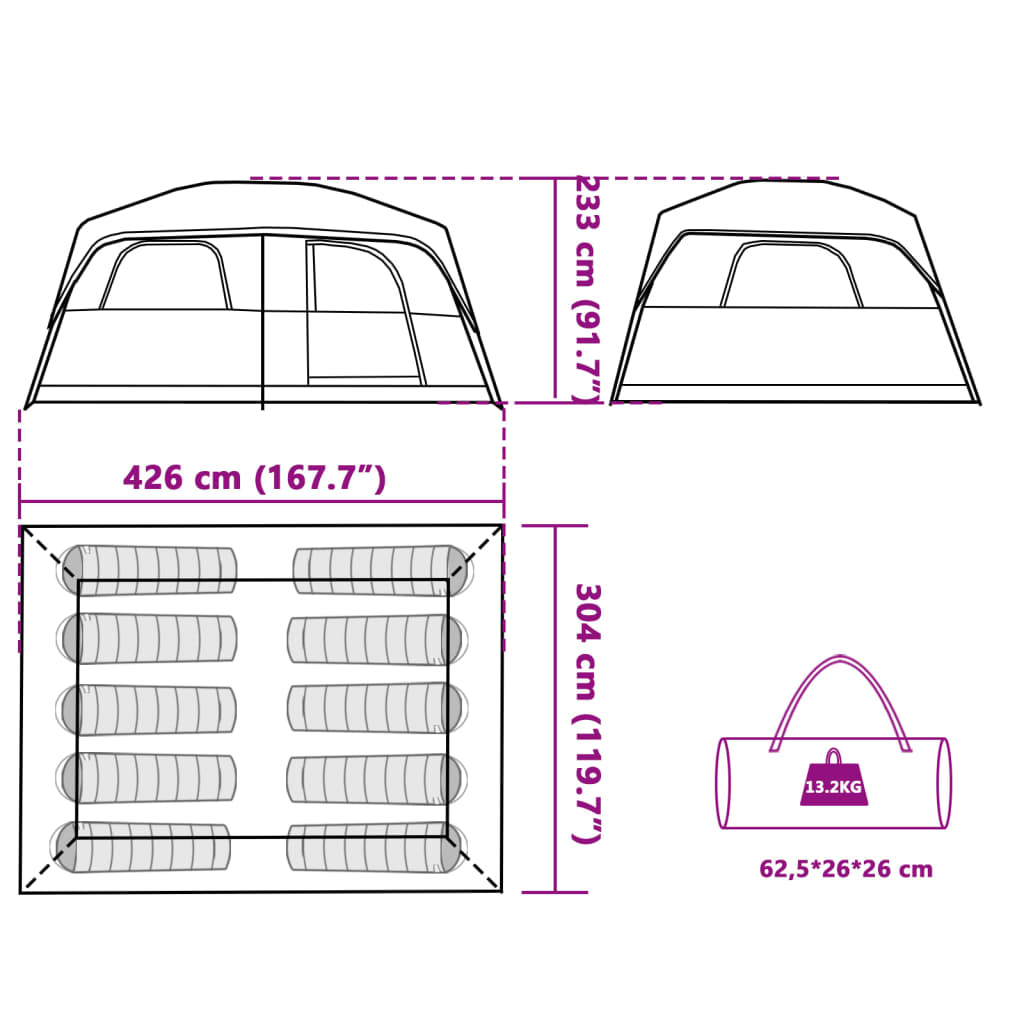 vidaXL Tente de cabine familiale 10 personnes vert imperméable