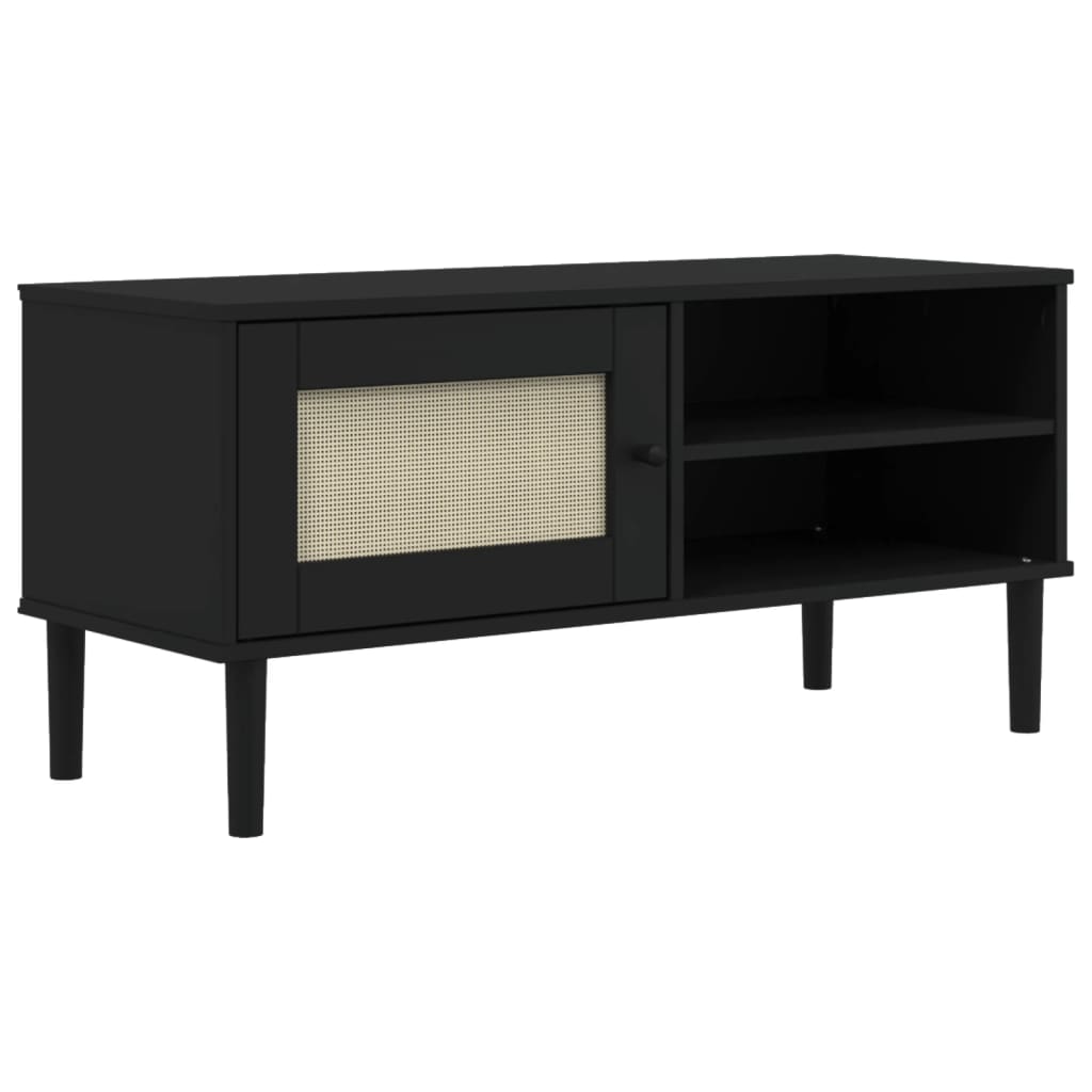 vidaXL Meuble TV SENJA aspect rotin noir 106x40x49cm bois massif pin