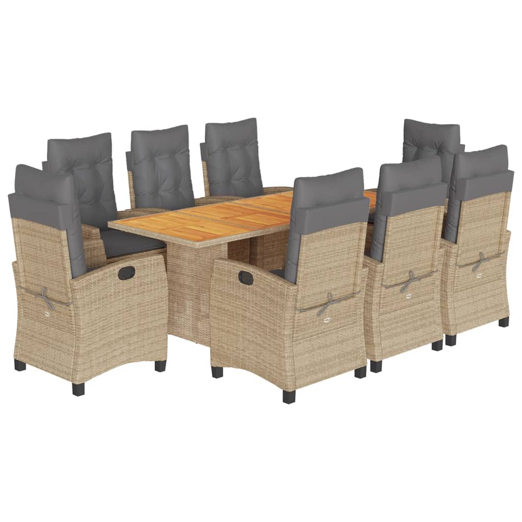 vidaXL Ensemble à manger de jardin et coussins 9 pcs mélange beige