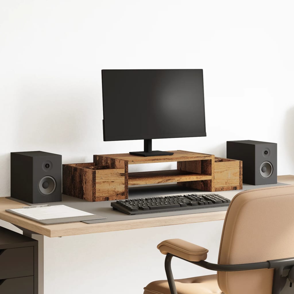 vidaXL Support de moniteur avec rangement vieux bois bois d'ingénierie