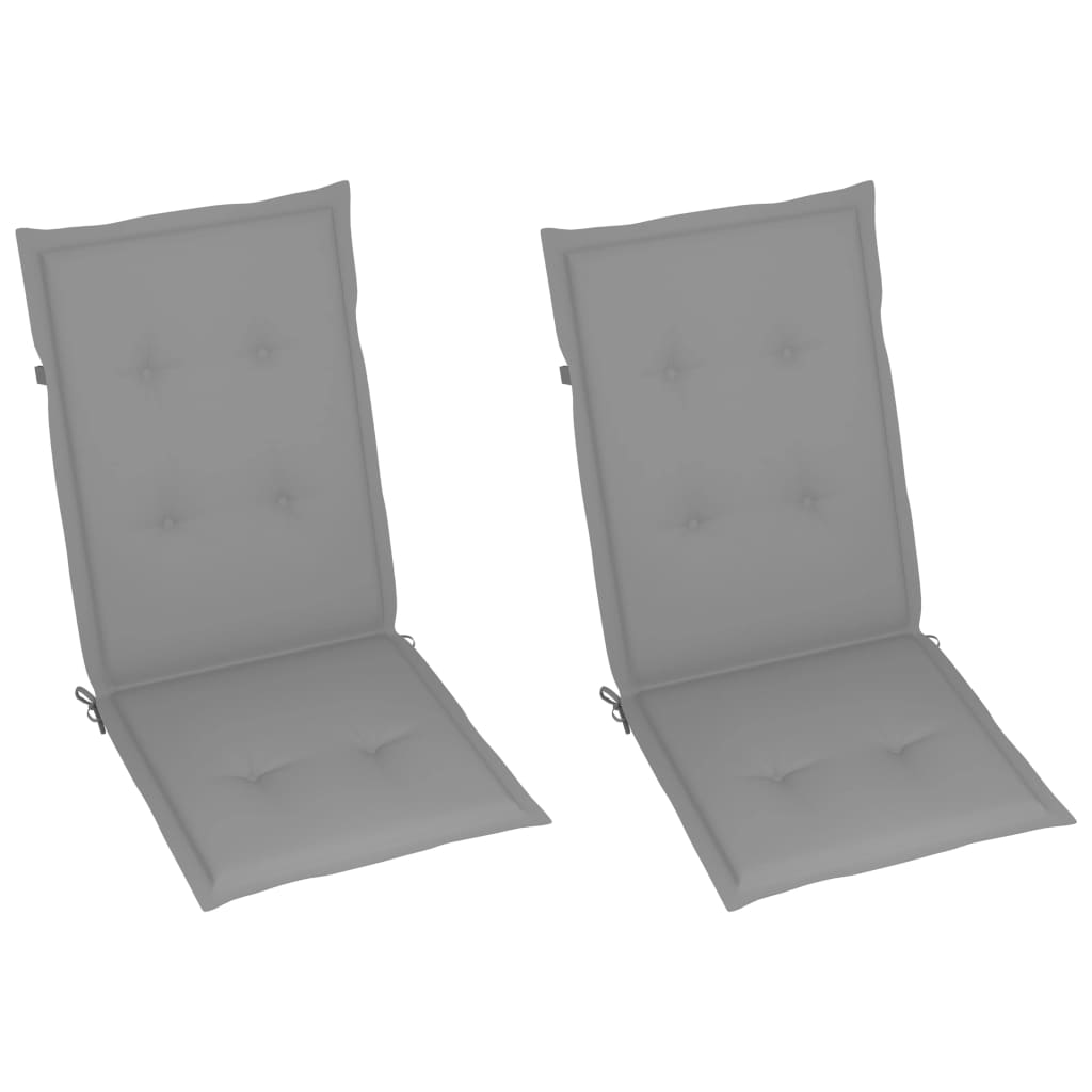 vidaXL Chaises de jardin 2 pcs avec coussins gris Bois de teck massif