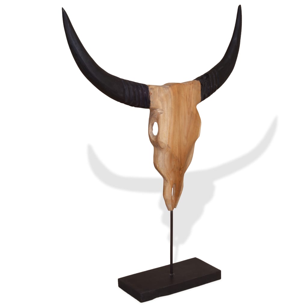 vidaXL Sculpture sous forme de crâne de taureau Teck 66 x 15 x 88 cm