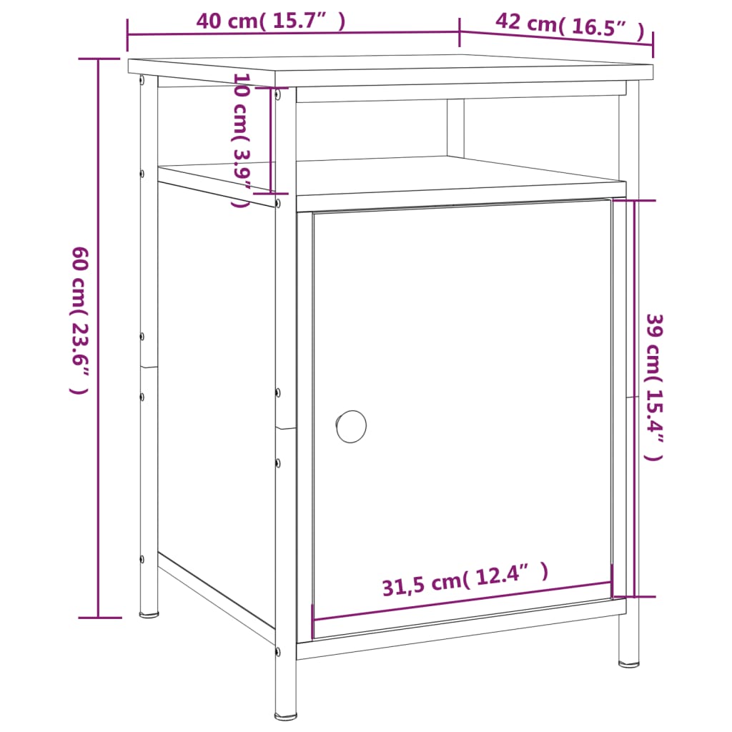 vidaXL Tables de chevet 2pcs chêne sonoma 40x42x60cm bois d'ingénierie