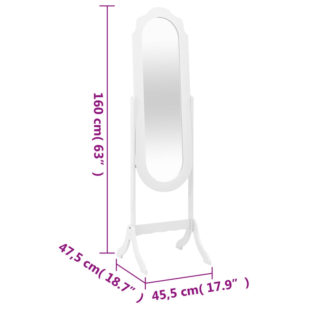 vidaXL Miroir sur pied blanc 45,5x47,5x160 cm bois d'ingénierie