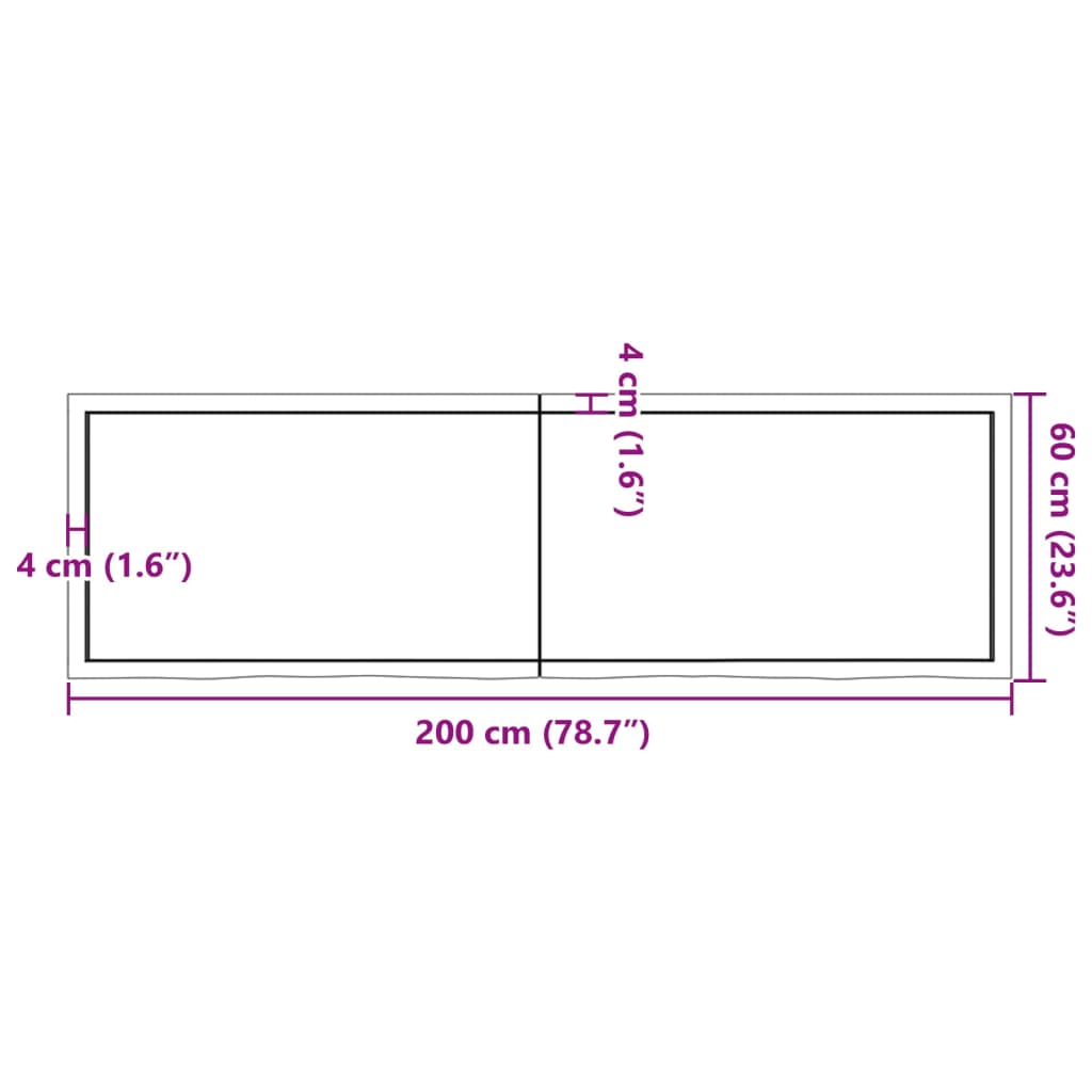 vidaXL Comptoir de salle de bain 200x60x(2-4)cm bois massif non traité