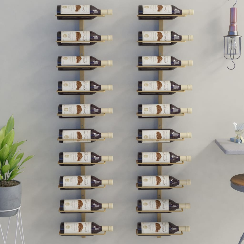 vidaXL Casier à vin mural pour 10 bouteilles 2 pcs Doré Métal