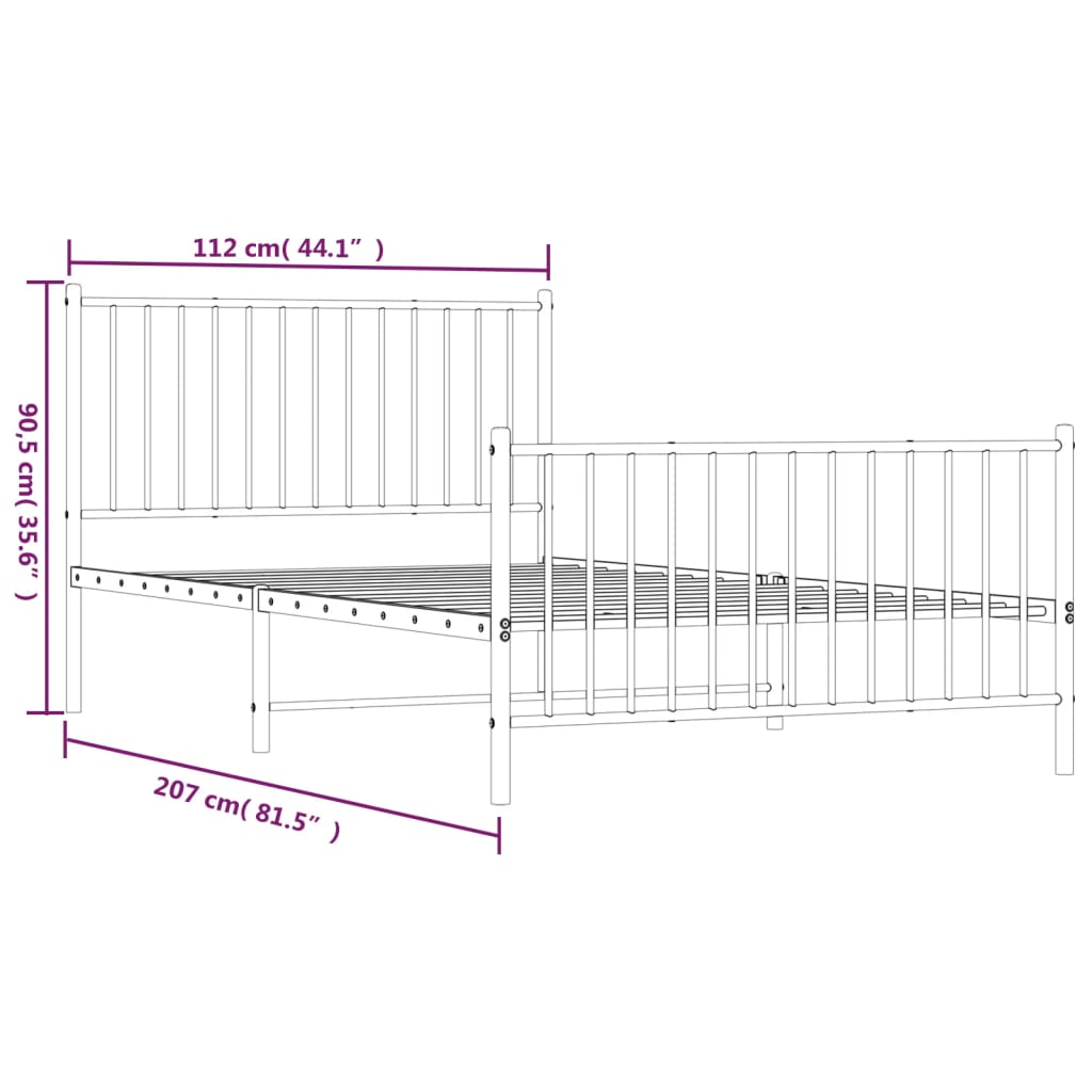 vidaXL Cadre de lit métal sans matelas avec pied de lit noir 107x203cm