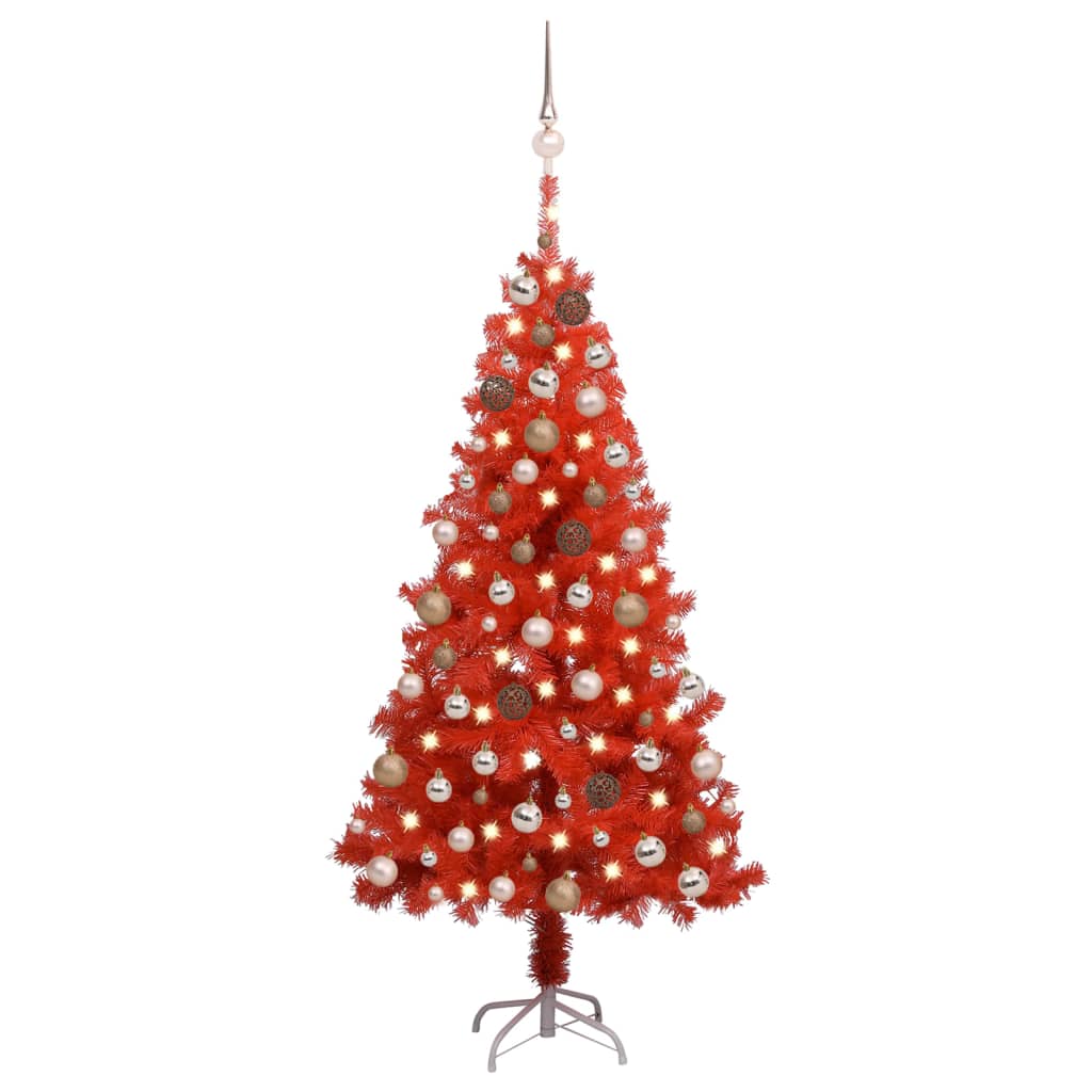 vidaXL Arbre de Noël artificiel pré-éclairé et boules rouge 150 cm PVC