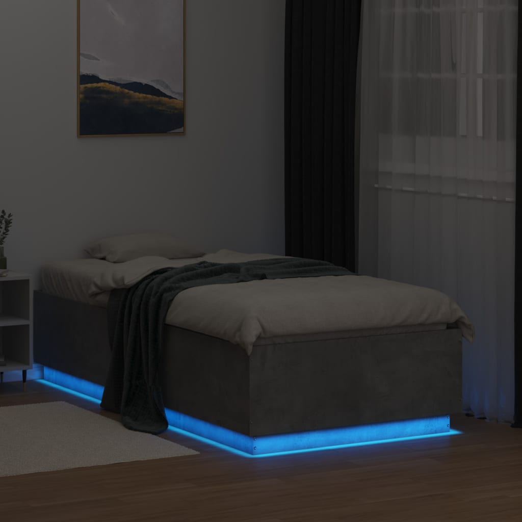 vidaXL Cadre de lit avec LED sans matelas gris béton 90x190 cm