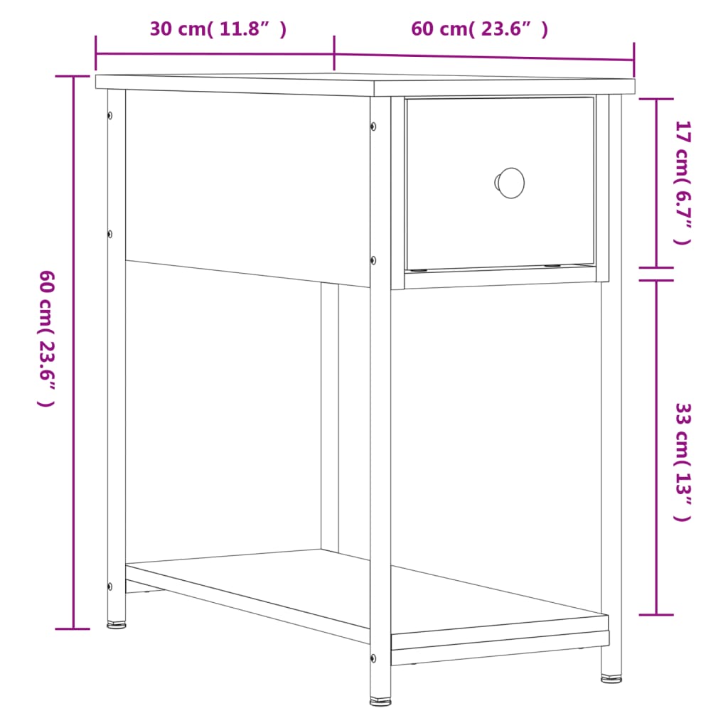 vidaXL Table de chevet sonoma gris 30x60x60 cm bois d'ingénierie