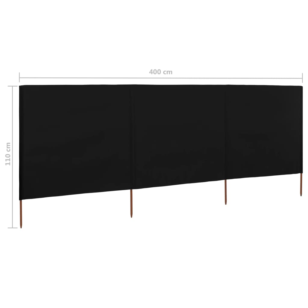 vidaXL Paravent 3 panneaux Tissu 400 x 80 cm Noir