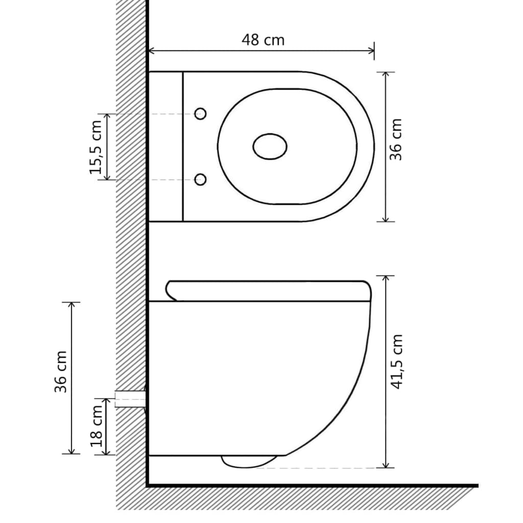 vidaXL Toilette suspendue au mur avec réservoir caché Céramique Noir