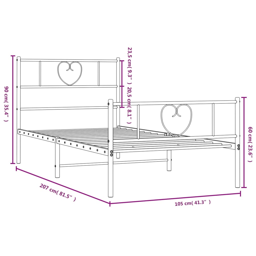 vidaXL Cadre de lit métal sans matelas et pied de lit noir 100x200 cm