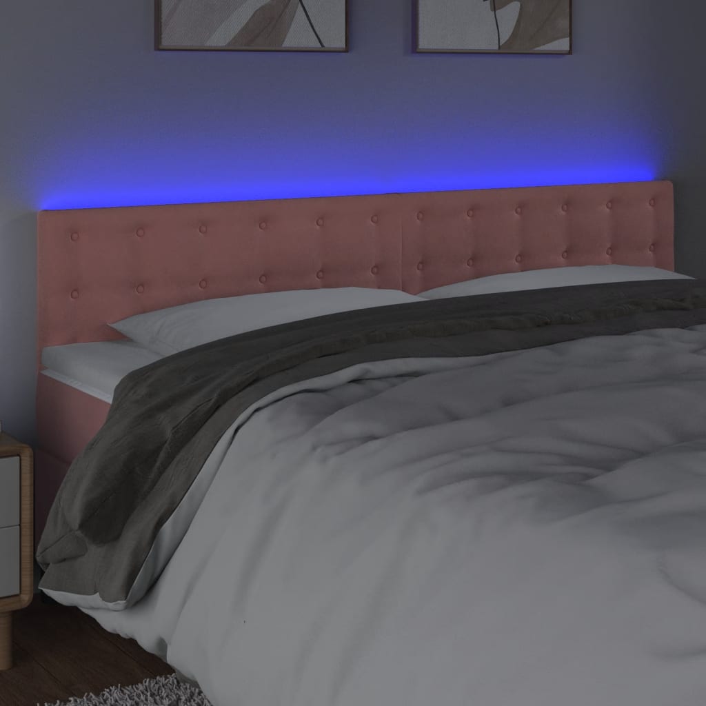 vidaXL Tête de lit à LED Rose 200x5x78/88 cm Velours